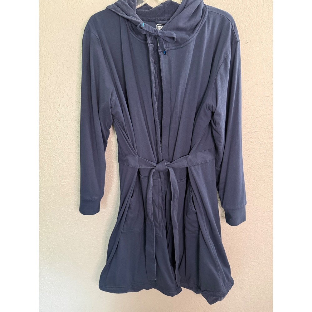 DudeRobe Mens Hooded Bathrobe‎ S/M Navy Blue Cotton Terry Lined Robe